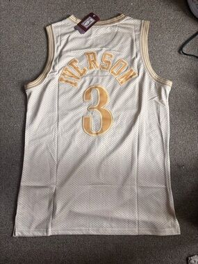 Mitchell & Ness White and Gold Hardwood Classics Jersey